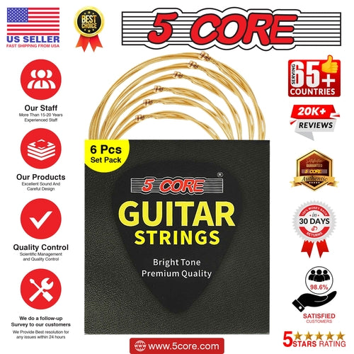 5 Core Acoustic Guitar 6 String Set Light Gauge Steel Carbon Core