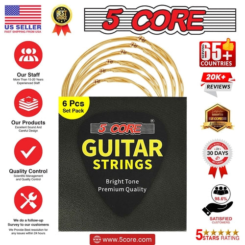 5 Core Acoustic Guitar 6 String Set Light Gauge Steel Carbon Core
