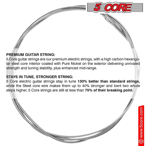 5Core Electric Guitar Strings Nickel 0.009-.042 Gauge w Bright Tone