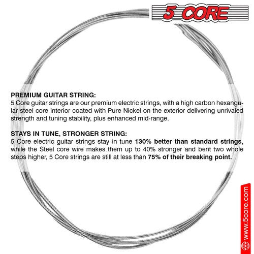 5Core Electric Guitar Strings Nickel 0.009-.042 Gauge w Bright Tone