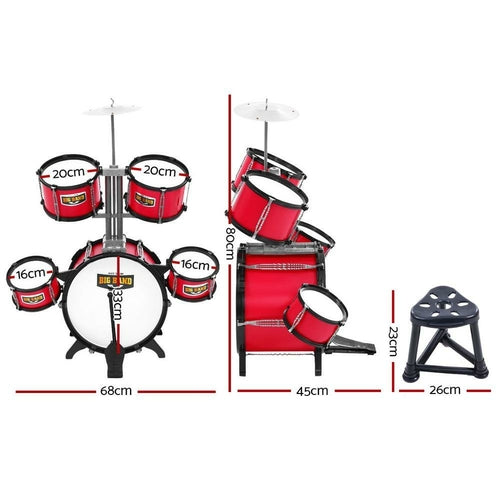 Keezi Kids 7 Drum Set Junior Drums Kit Musical Play Toys Children's