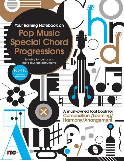 Book cover of 'Your Training Notebook on Pop Music Special Chord Progressions' with musical symbols and text.