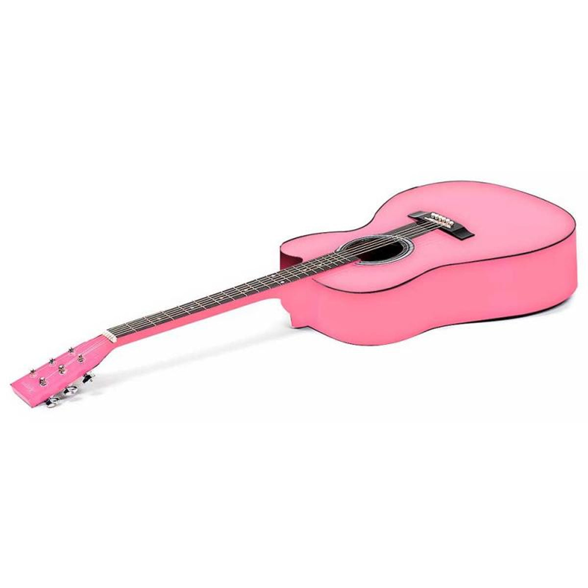 Pink acoustic guitar on a white background