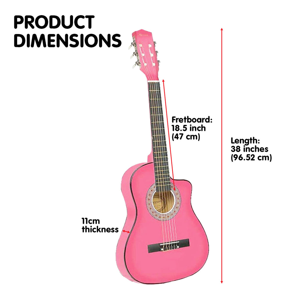 NNEDPE 38in Cutaway Acoustic Guitar with guitar bag - Pink