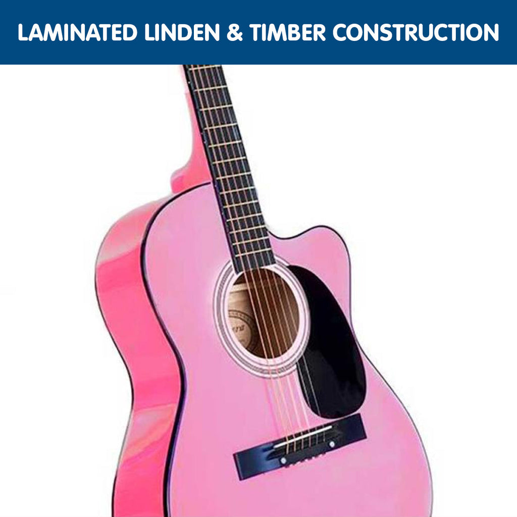NNEDPE 38in Cutaway Acoustic Guitar with guitar bag - Pink